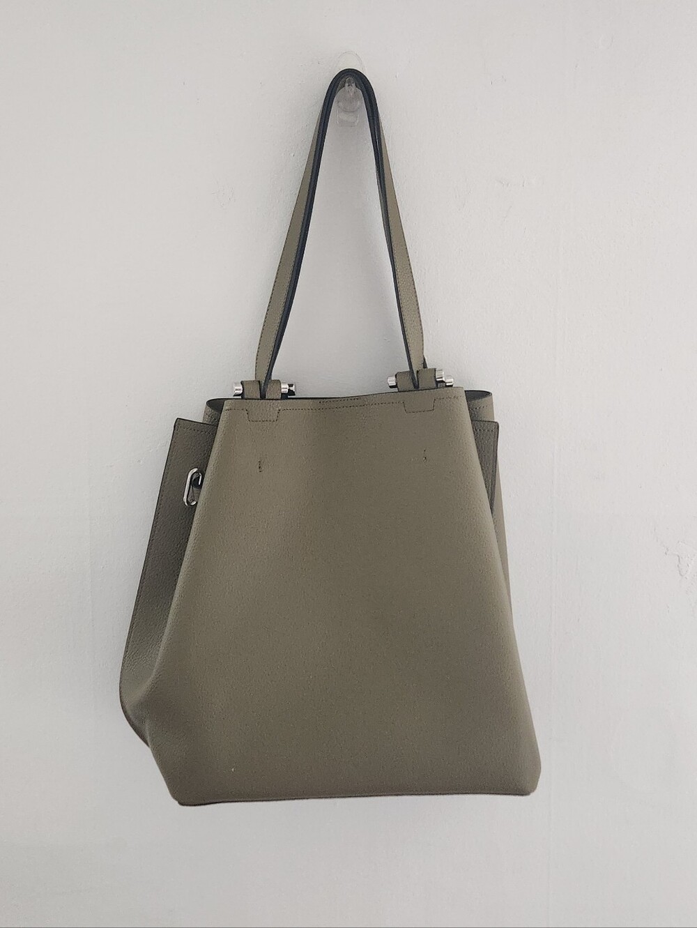 Asos Pebbled Tote Shoulder Bag Purse Olive Green Silver Hardware